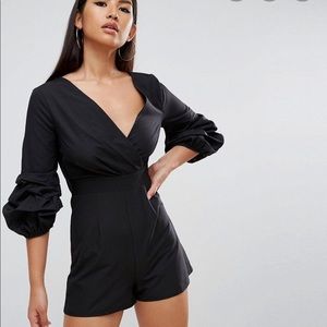 ASOS Ruched Sleeve Wrap Front Romper